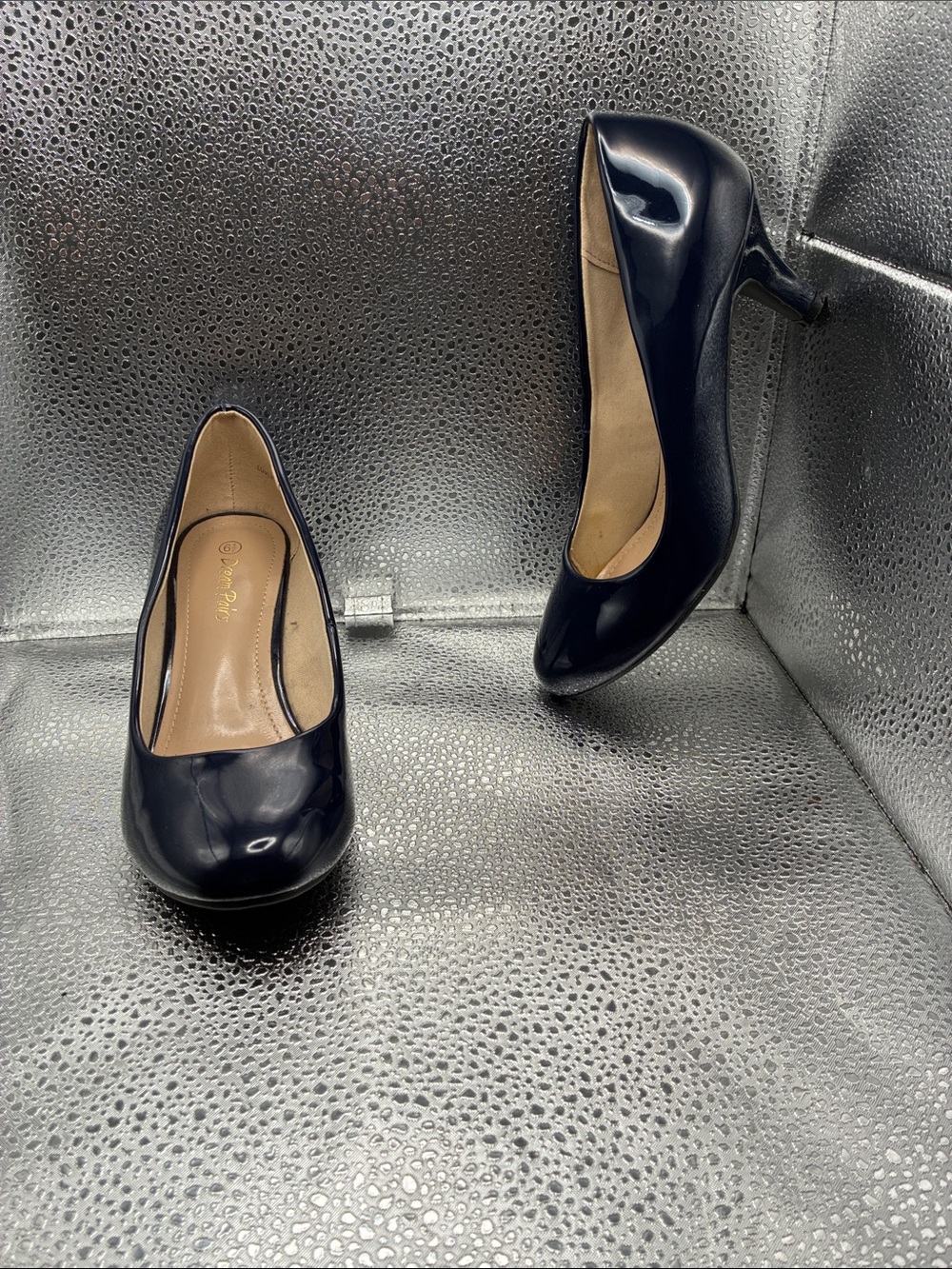 Classic Navy Patent Round-Toe Pumps - Women